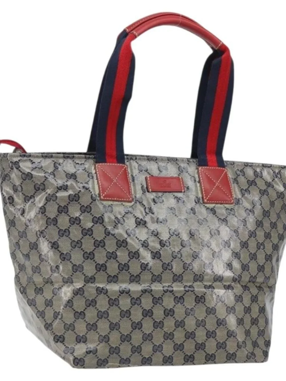 GUCCI GG Crystal Sherry Line Tote Bag Coated Canvas Navy Gold 131231 Auth 164487